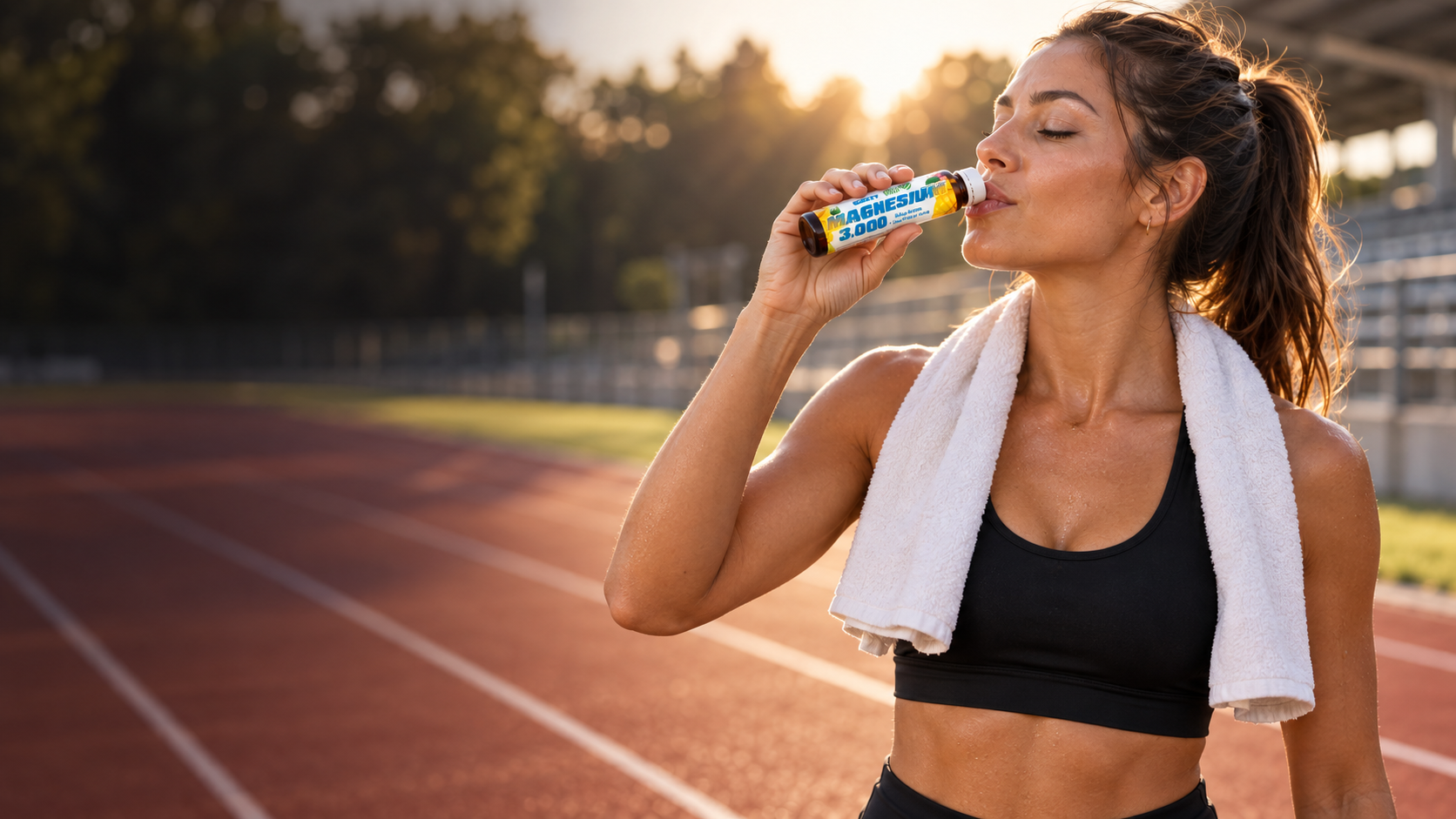 BWG Magnesium 3.000 + Vitamin C im 25-ml-Trinkfläschchen auf einer hellen Betonfläche