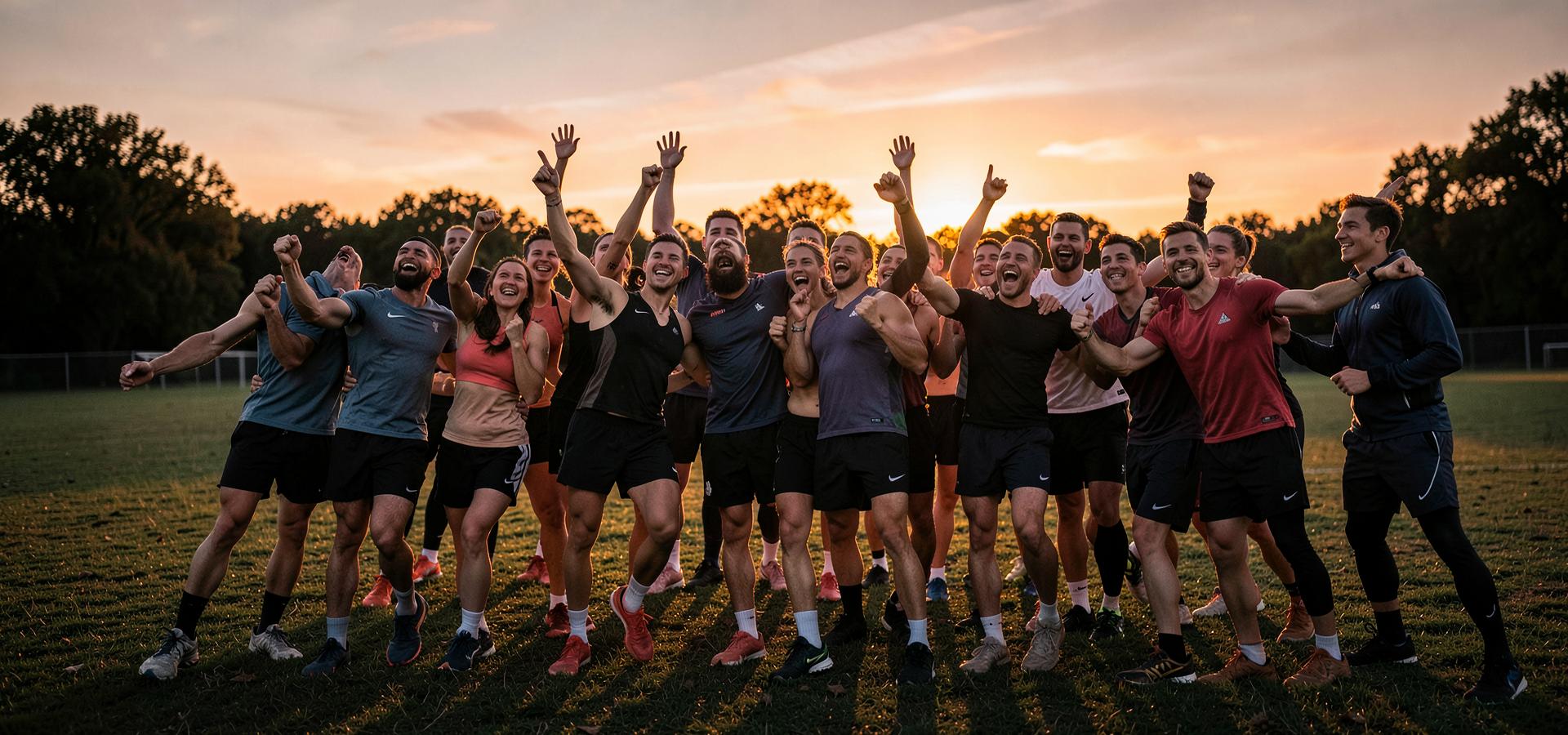 Sports group celebrating after training